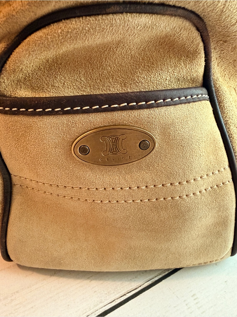 Celine | Vintage Boogie Bag in Tan C Macadam Embossed Suede - Picture 4 of 15